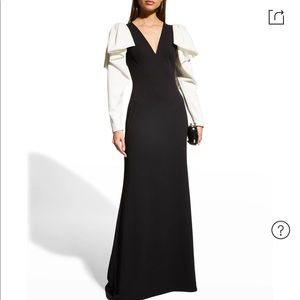 BNWT- Tadashi Shoji Gown Maxi Dress, Black and White, Puff Sleeve, Size Small